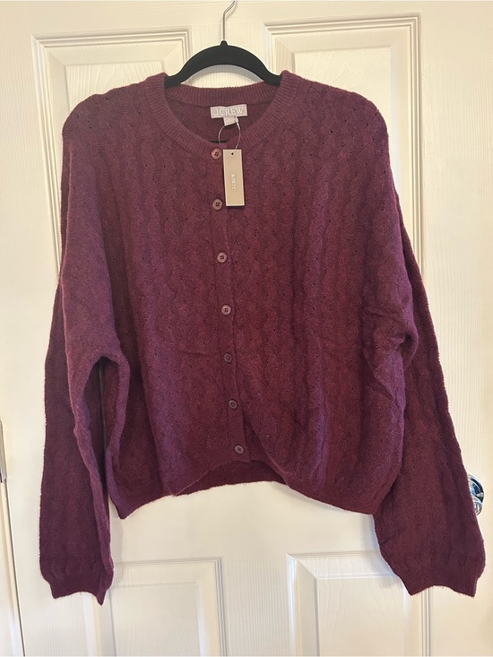J. Crew Sweaters - NWT J. Crew Women's Cable Knit Merino wool Button-Up Cardigan - Plum (089)